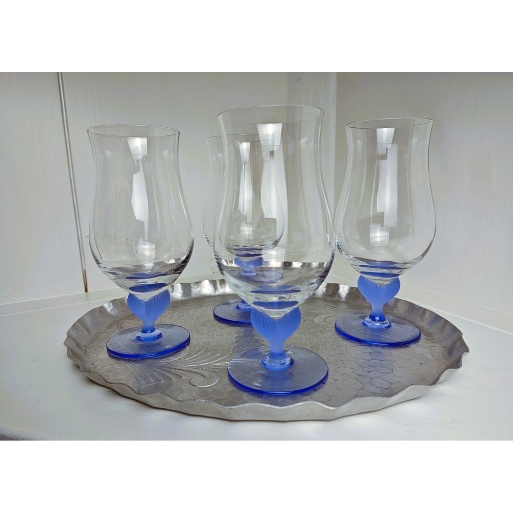 Mikasa Sea Mist Blue Iced Tea Glasses, Set of 4-Vintage Frosted Stemmed Tumblers
